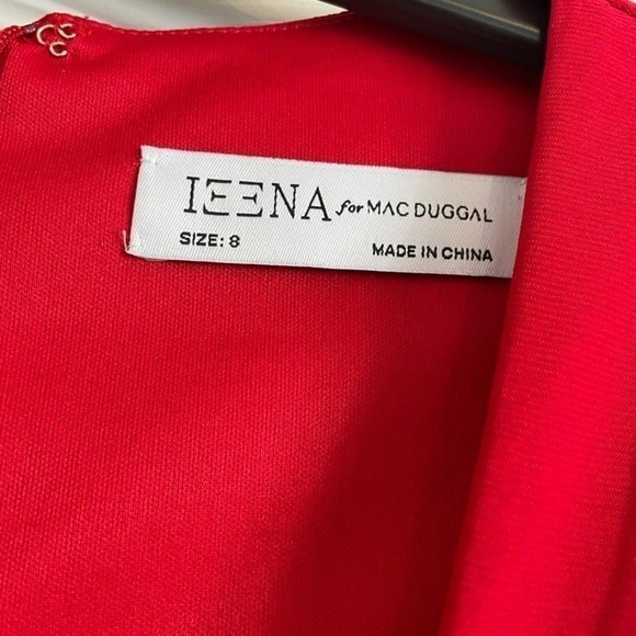 Nwt Ieena by Mac Duggal Gathered Pearl Long Sleeve  Keyhole Gown Dress in Red - Picture 9 of 12